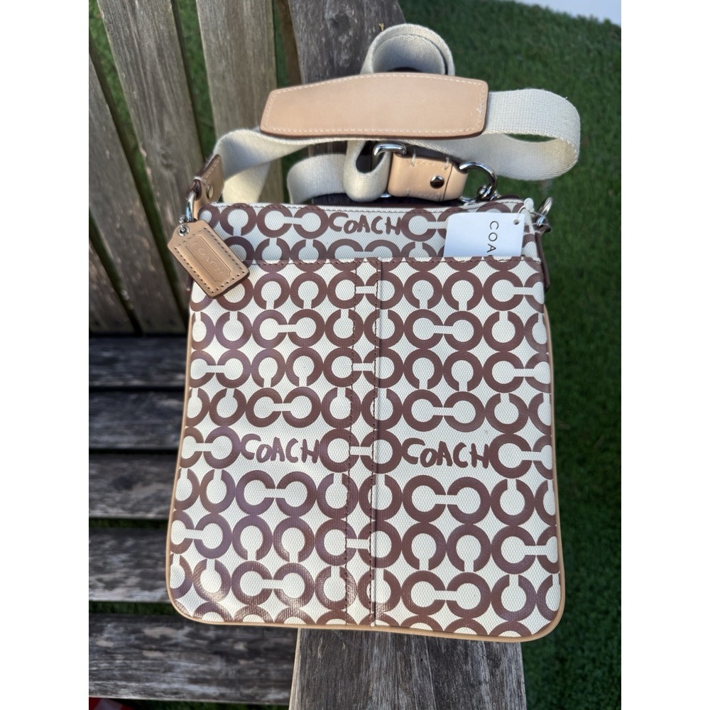 NWT Coach Brown Coated Canvas Leah Op Art Swingpack 42420 S